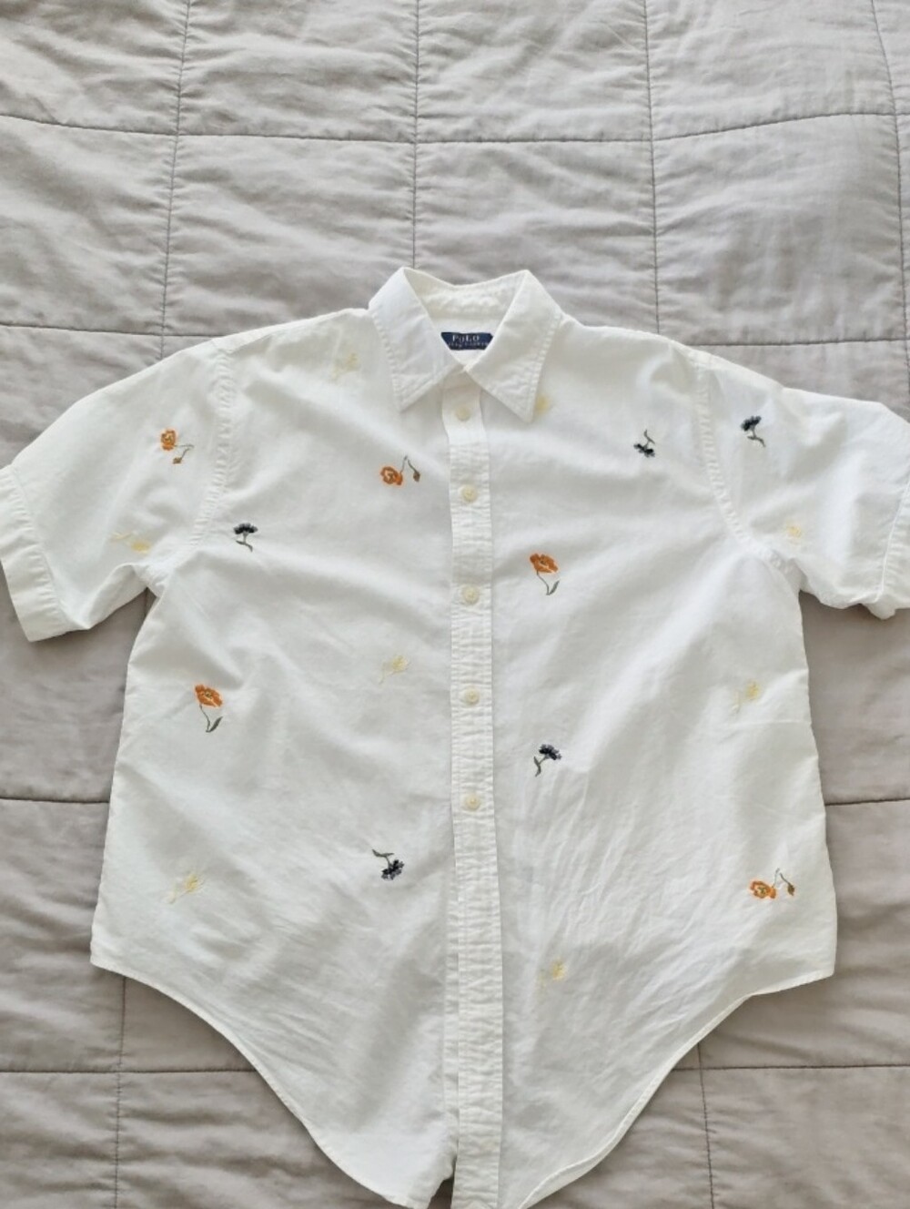 Polo by Ralph Lauren White Short-Sleeve Embroidered Floral Shirt